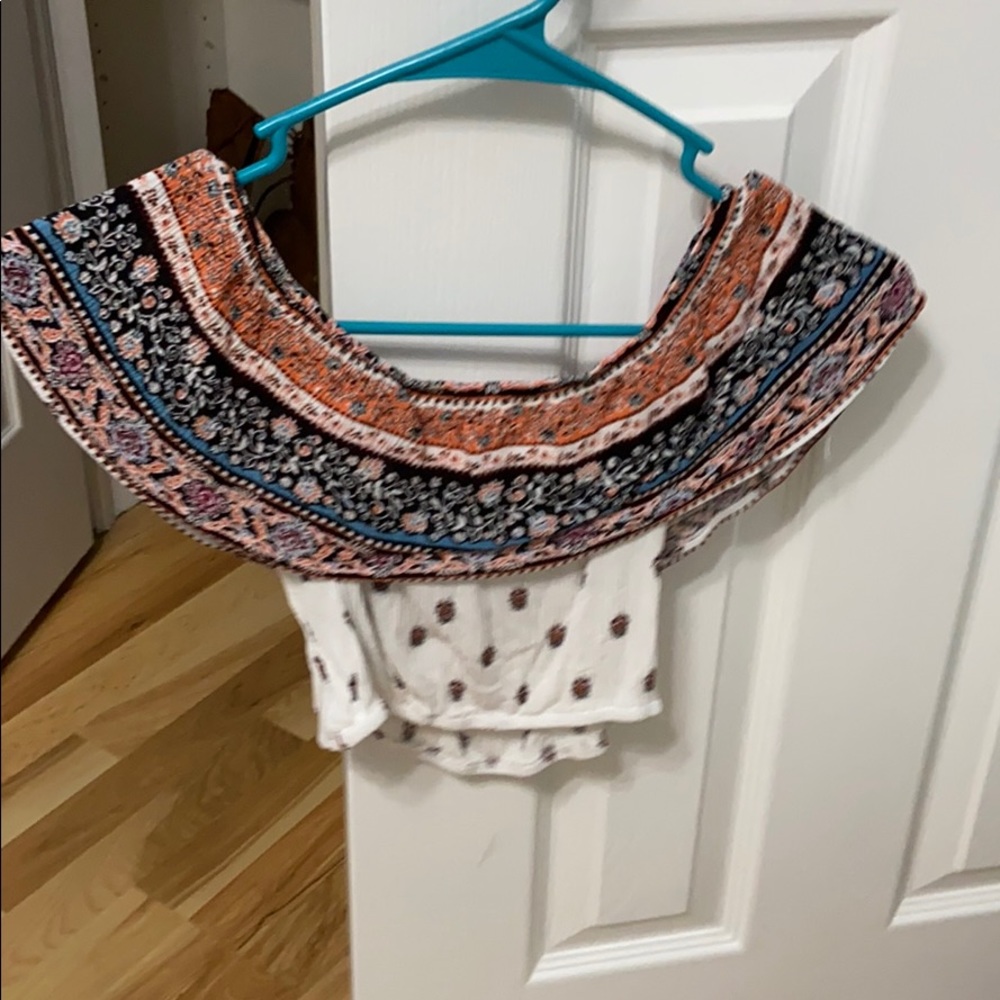 colored cropped over the shoulder top